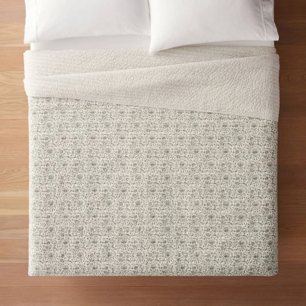 Full/Queen Decorative Border Cotton Slub Quilt Light Teal Green Studio McGee